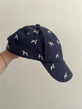 Mini Boden Dog Embroidery Navy Toddler Hat
